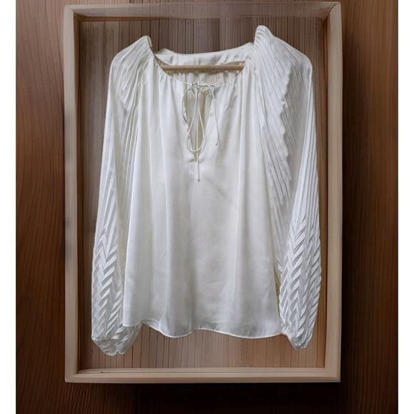 JOHNNY WAS Gemma Pleated Blouse Solid Long Sleeve V Neck NOWT - Picture 1 of 7